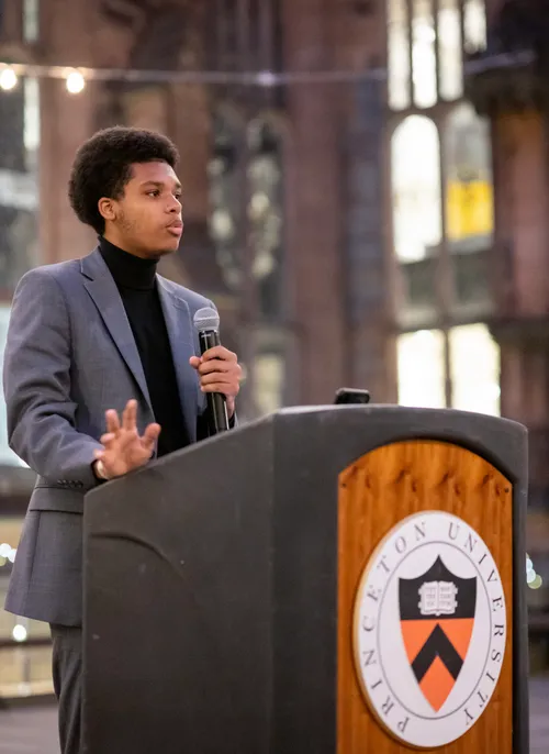 Khari Franklin speaking at a lectern
